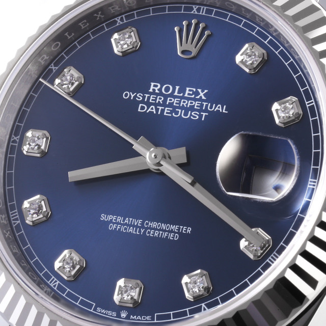 ロレックス デイトジャスト41 10Pダイヤ 126334G ブルー/3列/オイスターブレス 未使用 メンズ