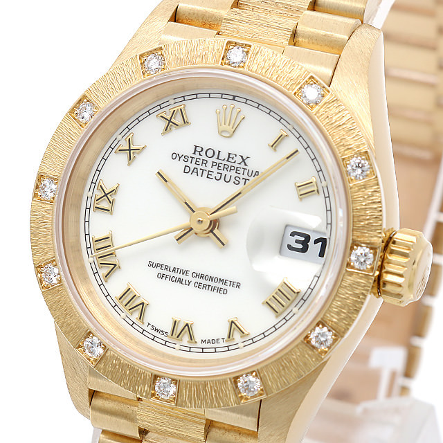 ロレックス デイトジャスト バークベゼル 12Pダイヤ 69288 ホワイトシャンタン/ローマ W番 中古 レディース 商品画像 4